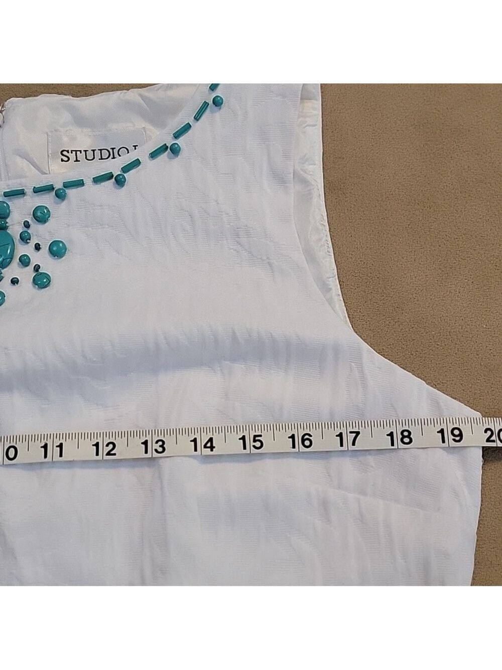Studio I White Sleeveless Sheath Dress with Beading Size 14 EUC - Picture 8 of 12